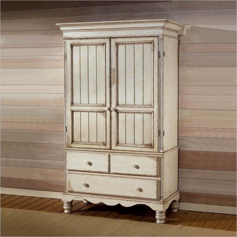 Best And Newest White Wardrobes Armoire Pertaining To Hillsdale Wilshire Bedroom Armoire Antique White With Pine Top – 1172m (View 12 of 15)