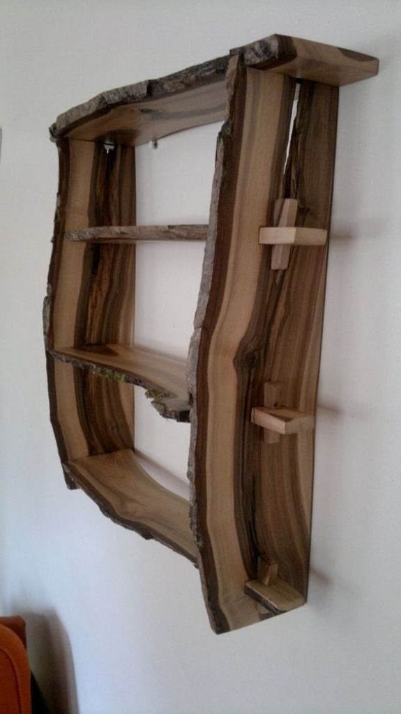 Bookshelves Handmade Within Recent Walnut Wood Shelves. Natural Edge Wall Mounted, Handmade From (Photo 15 of 15)