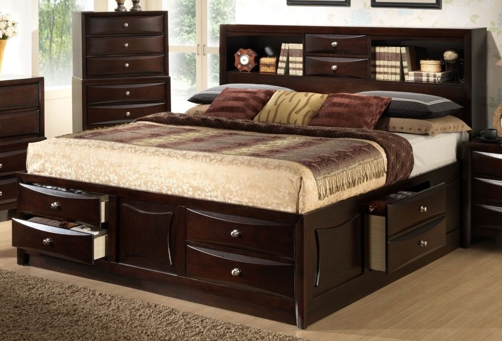 Current Queen Bed Bookcases Regarding Bookcases Ideas Platform Storage Bed Bookcase Headboard Cherry (Photo 3 of 15)