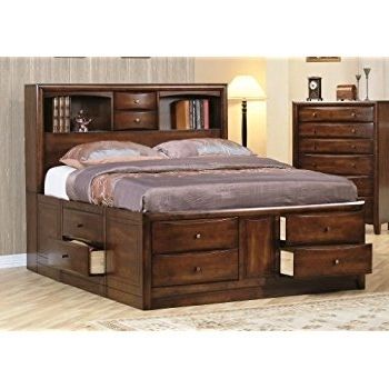 Fashionable Queen Bed Bookcases With Amazon: Coaster Queen Size Bookcase Chest Bed In Brown Finish (Photo 11 of 15)