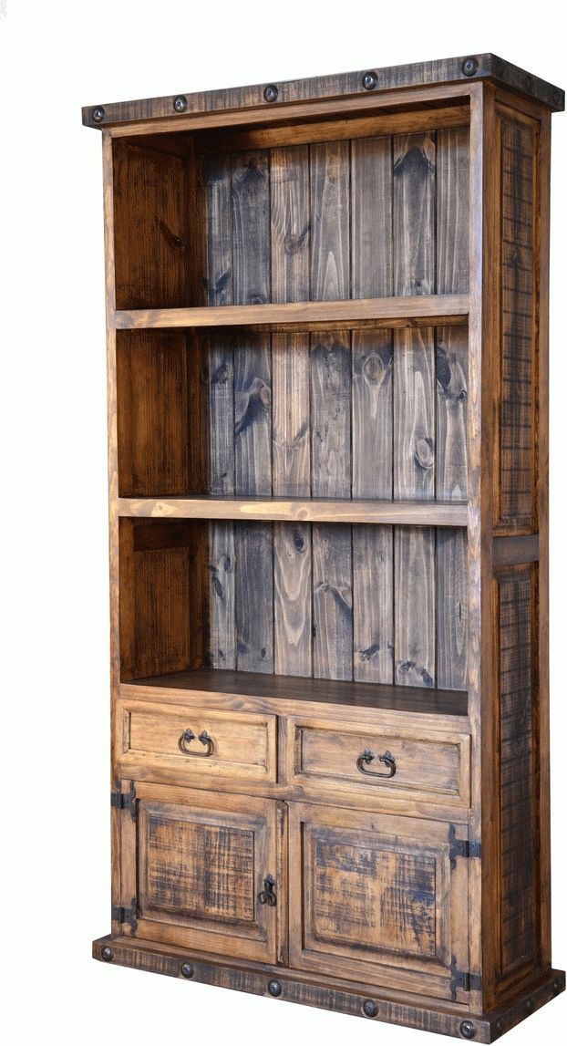 Latest Rustic Bookcase, Pine Wood Bookcase, Bookcase With Cabinets For Rustic Bookcases (View 1 of 15)
