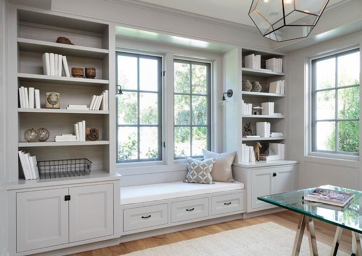 Light Gray Office Built In Shelves And Cabinets – Transitional With Regard To Most Recent Built In Library Shelves (View 15 of 15)