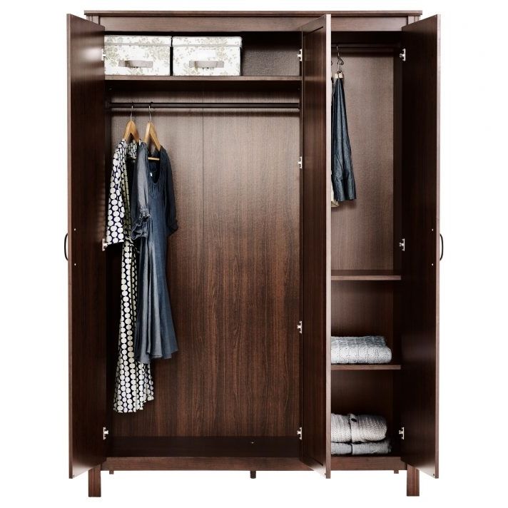Modest Design Dark Brown Wood Wardrobe Wooden Closet With Shelves In Current Wardrobe With Drawers And Shelves (View 14 of 15)