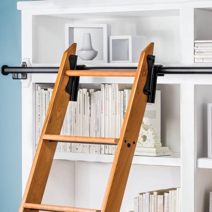 Popular Rolling Library Ladder With Regard To Satin Black 8' H Rockler Classic Rolling Library Ladder Kit (View 3 of 15)