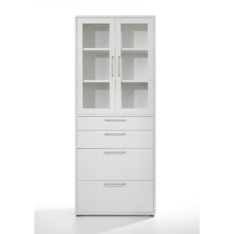 Trendy Furniture. White Wooden Tall Book Cabinet Using Glass Door And Within White Bookcases With Cupboard (Photo 8 of 15)