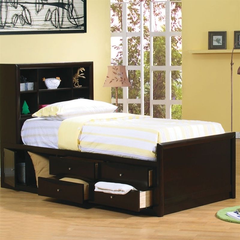 Twin Storage Bed With Bookcase Headboard #3218 With Regard To Favorite Full Size Storage Bed With Bookcases Headboard (View 11 of 15)
