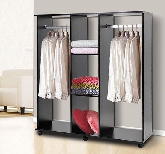 2017 Double Mobile Open Wardrobe Bedroom Storage Shelves W Clothes Pertaining To Double Clothes Rail Wardrobes (View 11 of 15)