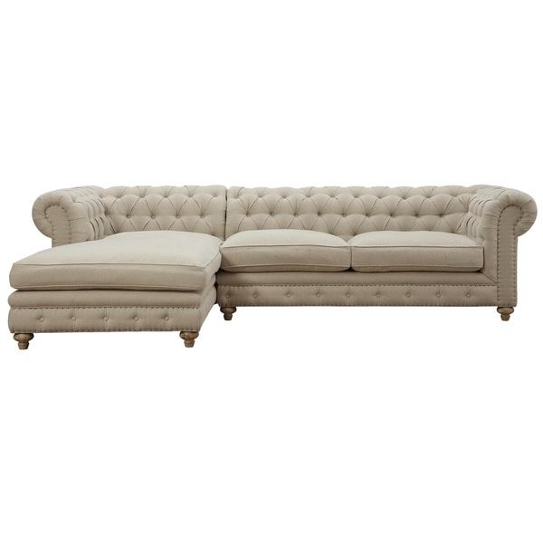 2018 Overstock Sectional Sofas Pertaining To Oxford Beige Linen Raf Sectional Sofa – Free Shipping Today (View 6 of 10)