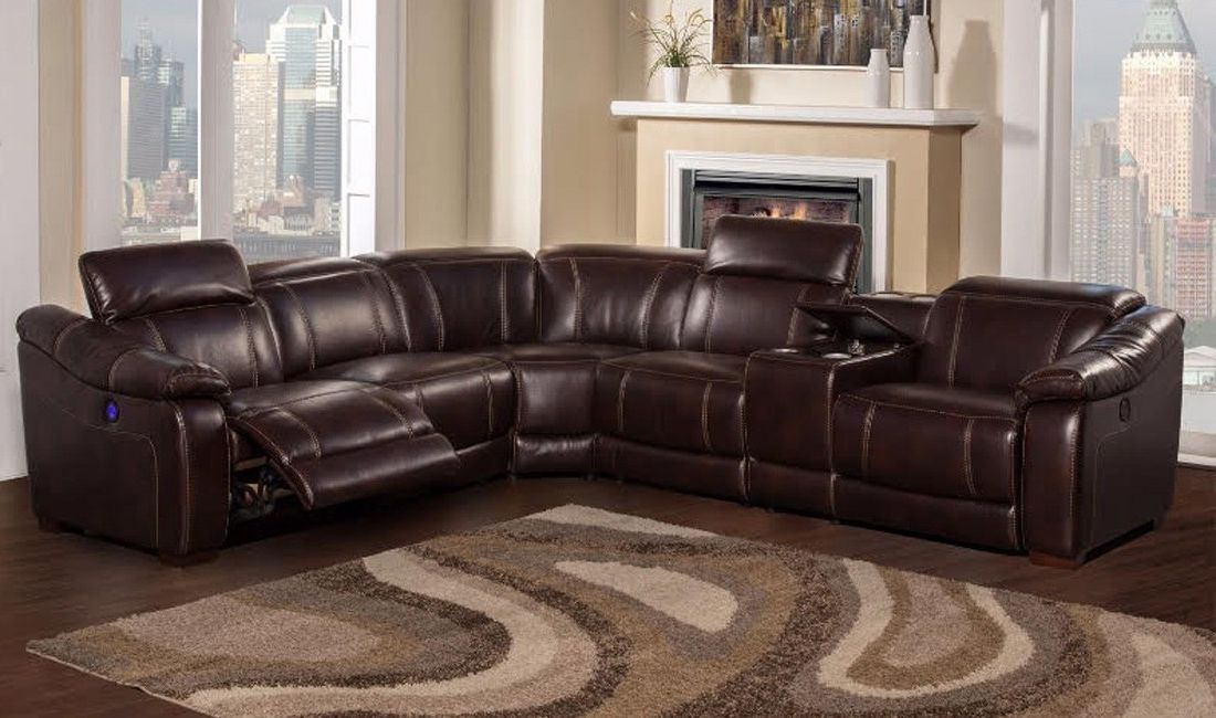 2018 Sectional Sofas With Consoles Throughout Brooklyn Brown Reclining 6 Piece Sectional Sofa With Bluetooth (Photo 1 of 10)