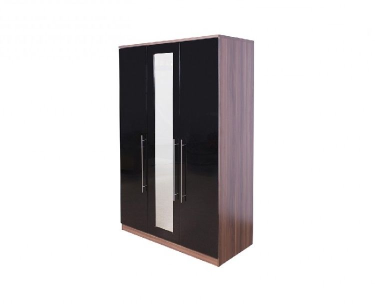 3 Door Black Gloss Wardrobes Within Most Recently Released Gfw Modular 3 Door Walnut And Black Gloss Wardrobe With Mirrorgfw (View 10 of 15)