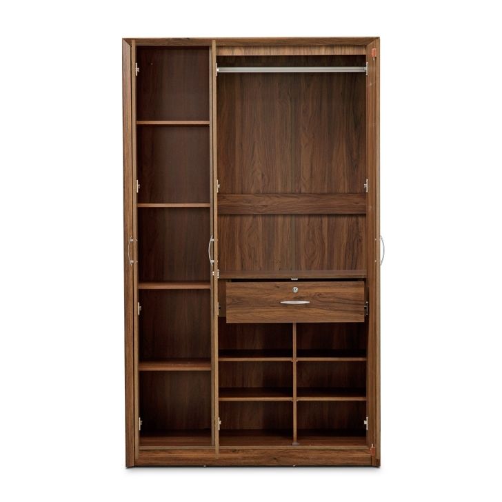 3 Doors Wardrobes With Mirror In Most Popular Buy Stark Three Door Wardrobe With Mirror In Walnut Colour Online (View 7 of 15)
