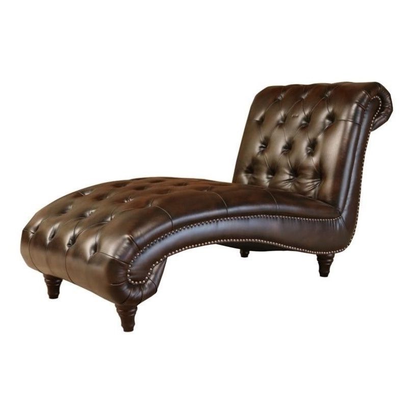 Abbyson Living Mirabello Tuft Bonded Leather Chaise Lounge In In Current Brown Chaise Lounges (View 2 of 15)