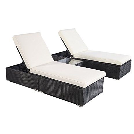 Amazon : Giantex 3 Piece Wicker Rattan Chaise Lounge Chair Set Pertaining To Newest Pool Chaise Lounges (View 5 of 15)