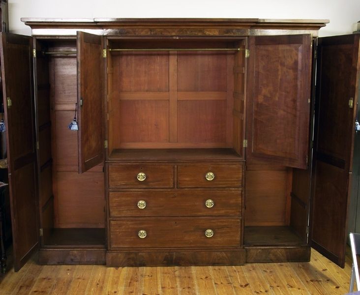 Antique Mahogany Breakfront Wardrobe, Georgian Wardobe : Antiques Intended For Most Popular Antique Breakfront Wardrobes (View 10 of 15)