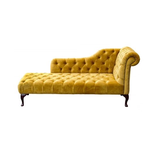 Bespoke Paloma Velvet Chaise Lounge – Gold With Black Queen Legs Pertaining To Well Known Gold Chaise Lounge Chairs (View 2 of 15)
