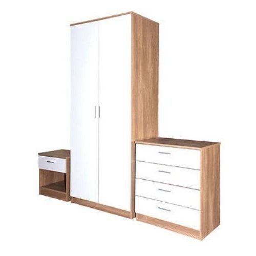 Best And Newest Oak & White Gloss Bedroom Furniture 3 Piece Trio Set Wardrobe Throughout Cheap Wardrobes And Chest Of Drawers (View 3 of 15)