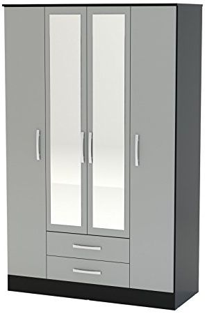 Birlea Lynx 4 Door 2 Drawer Wardrobe With Mirror – High Gloss Inside Most Recent 4 Door Wardrobes With Mirror And Drawers (View 14 of 15)