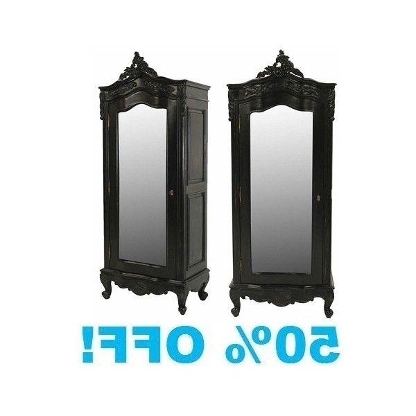 Black Painted Small 1 Door Mirrored Armoire Inside Trendy Black French Wardrobes (View 1 of 15)