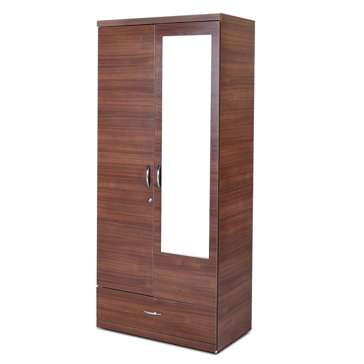 Buy Ultima Two Door Wardrobe With Mirror In Walnut Colour Online Throughout Most Popular Cheap 2 Door Wardrobes (View 5 of 15)