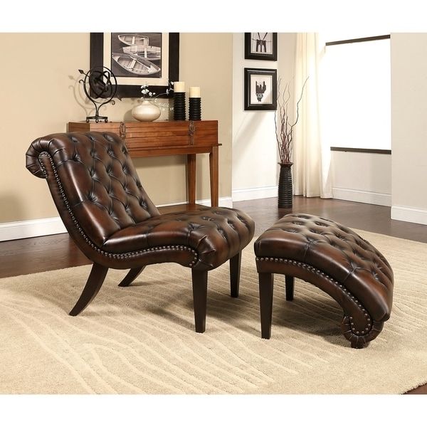 Chaise Lounge Chairs With Ottoman Inside Fashionable Abbyson Encore Brown Tufted Leather Chaise Lounge With Ottoman (Photo 7 of 15)