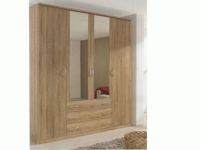 Cheap 4 Door Wardrobes For Popular Kendal 4 Door Combination Wardrobe In Oak – Warehouse Prestwich (View 14 of 15)