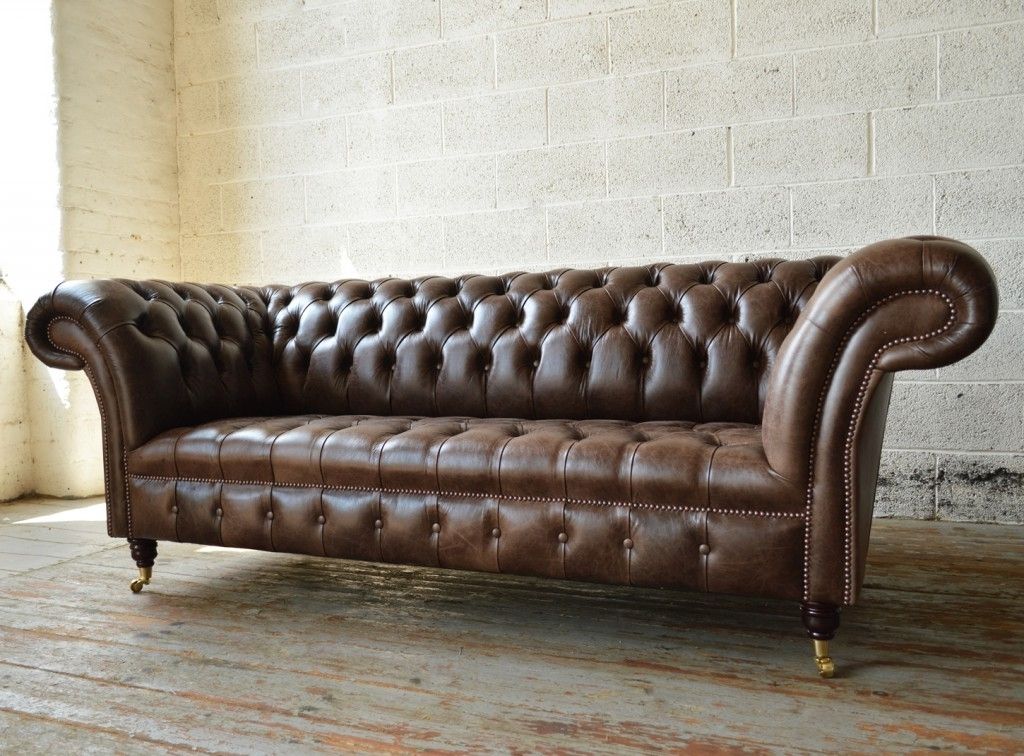 Chesterfield Sofas Inside 2018 Montana Old English Dark Brown Leather 3 Seater Chesterfield Sofa (Photo 1 of 10)