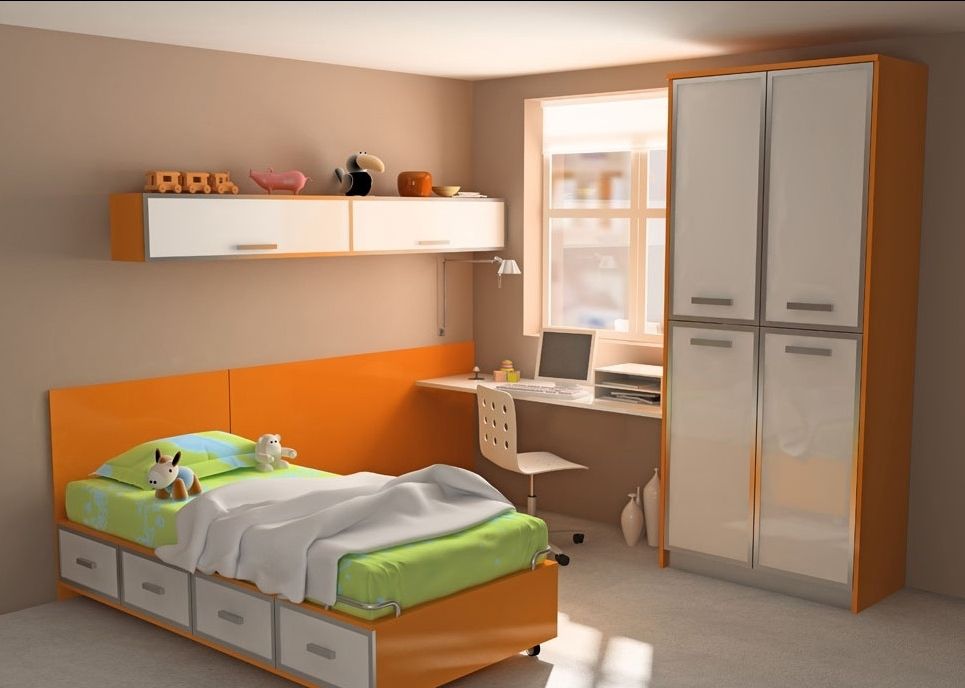 Childrens Bedroom Wardrobes Intended For Most Popular Children Bedroom Orange Bed Wardrobe Cartoon – Lentine Marine (View 2 of 15)