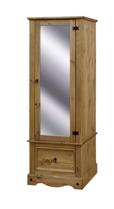 Corona Single One Mirrored Door 1 Drawer Armoire Wardrobe Regarding Latest 1 Door Mirrored Wardrobes (View 14 of 15)