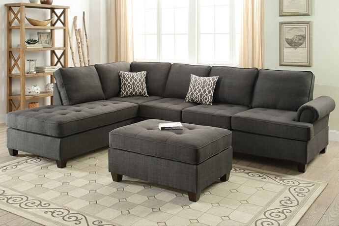 Current Poundex F6990 2 Pc Jackson Ii Collection Ash Black Dorris Fabric Within Sofas With Reversible Chaise Lounge (View 2 of 15)