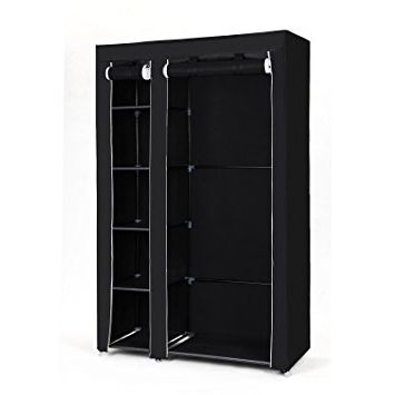 Current Songmics Double Canvas Wardrobe Cupboard Clothes Hanging Rail Throughout Double Black Covered Tidy Rail Wardrobes (View 1 of 15)