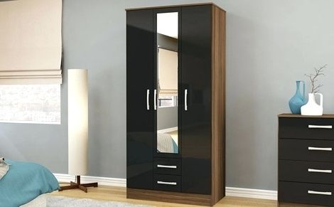 Dark Wood Wardrobes With Mirror Inside Most Current Wardrobes ~ Lynx Walnut Black High Gloss Large Combination (View 9 of 15)