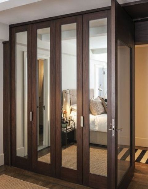 Dark Wood Wardrobes With Mirror Throughout Trendy 20 Mirror Closet And Wardrobe Doors Ideas – Shelterness (View 12 of 15)