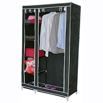 Double Hanging Rail Wardrobes Pertaining To Recent Double Canvas Wardrobe W Clothes Hanging Rail & Storage Shelves (View 15 of 15)
