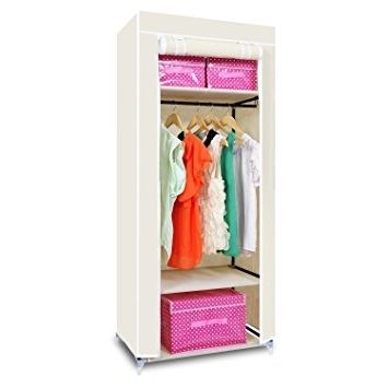 Double Rail Single Wardrobes For Well Known Hst Mall Single Canvas Wardrobe Cupboard Clothes Hanging Rail (View 3 of 15)