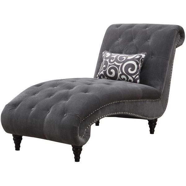 Emerald Home Furnishings Hutton Grey Plush Button Tufted Chaise Intended For Trendy Gray Chaise Lounge Chairs (Photo 2 of 15)