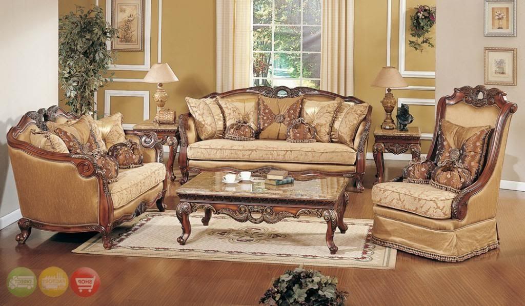 Exposed Wood Luxury Traditional Sofa & Loveseat Formal Living Room With Popular Traditional Sofas And Chairs (Photo 1 of 10)