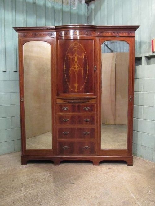 Favorite Antique Inlaid Edwardian Mahogany Triple Wardrobe Compactum Throughout Antique Triple Wardrobes (View 12 of 15)