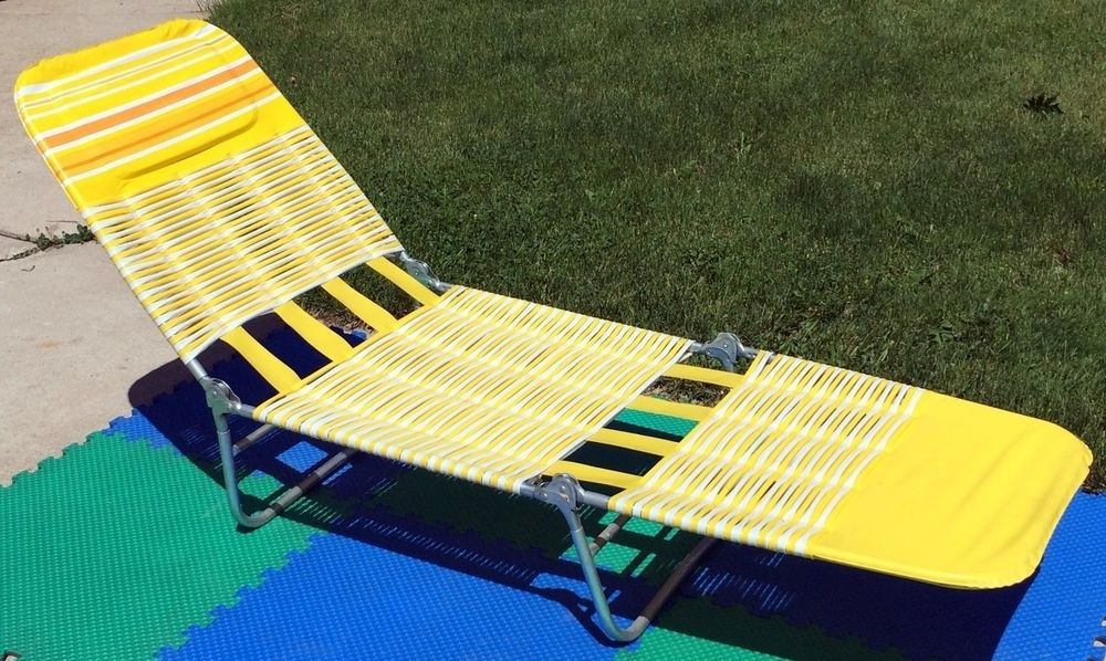 Folding Chaise Lounge Lawn Chairs Regarding Newest Vintage 80's Vinyl Cushion Tube Web Adjustible Folding Chaise (View 15 of 15)