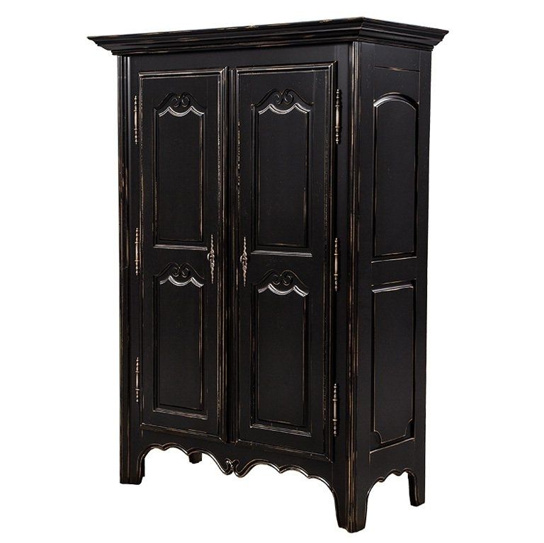High Quality French Black Distressed Armoire Wardrobe Cabinet Made Within 2017 Black French Wardrobes (View 6 of 15)