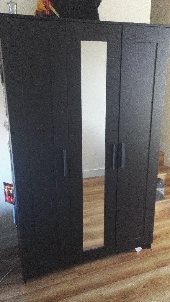 Ikea Brimnes 3 Door Wardrobe With Mirror, Black, Very Good Throughout Most Recent 3 Door Black Wardrobes (View 14 of 15)