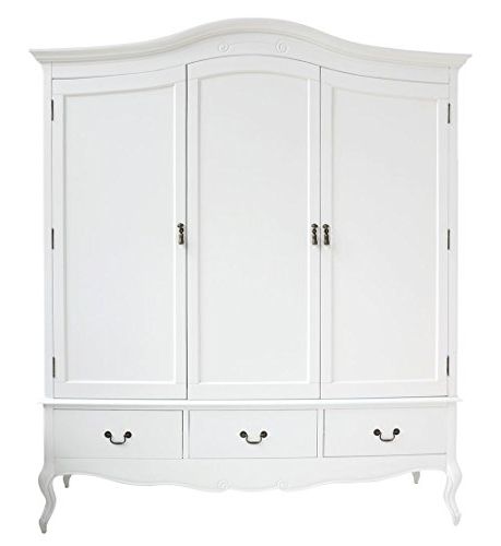 Juliette Shabby Chic White Triple Wardrobe With Hanging Rails In Recent White 3 Door Wardrobes With Drawers (View 11 of 15)