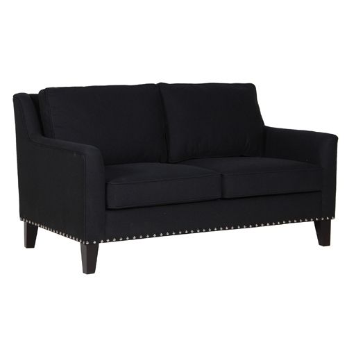 Langan Black Fabric Studded 2 Seater Sofa Inside Preferred Black 2 Seater Sofas (View 2 of 10)