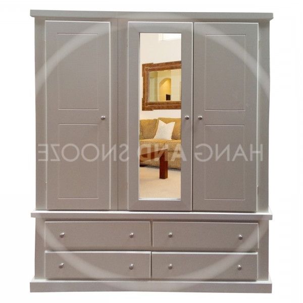 Latest Dewsbury White Triple Mirrored 4 Drawer Wardrobe With Regard To Mirrored Wardrobes With Drawers (View 8 of 15)