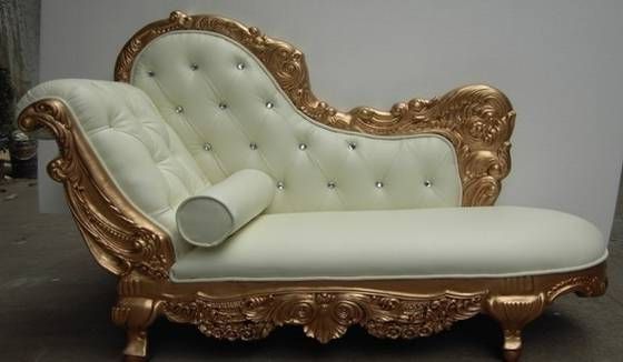 Latest White Leather And Gold Victorian Lounge Chair With Diamante Stud Within Gold Chaise Lounge Chairs (View 3 of 15)