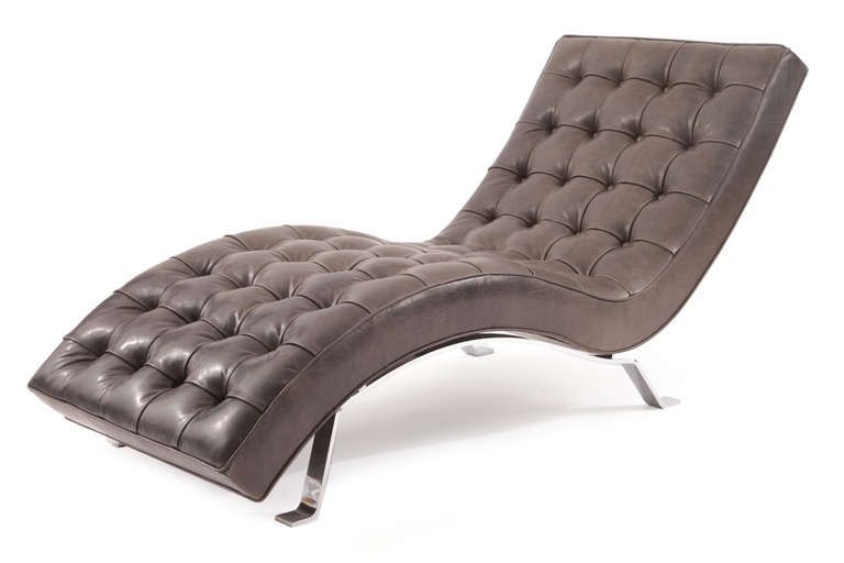 Leather Chaises Inside Popular Button Tufted Gray Leather Chaises Longue (Photo 11 of 15)