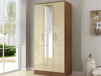 Logic 3 Door Combi Wardrobe In Cream Gloss – Warehouse Prestwich For Most Up To Date Cream Gloss Wardrobes (View 7 of 15)