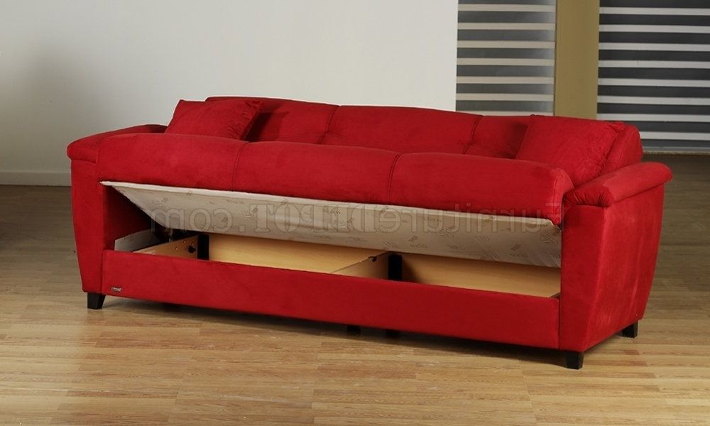 Microfiber Fabric Living Room Storage Sleeper Sofa Regarding 2018 Red Sleeper Sofas (Photo 4 of 10)