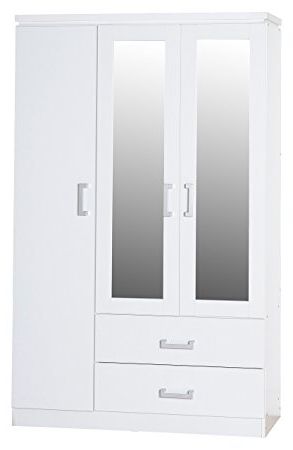 Mirrored Wardrobes With Drawers Intended For Best And Newest Seconique Charles 3 Door 2 Drawer Mirrored Wardrobe – White (View 7 of 15)