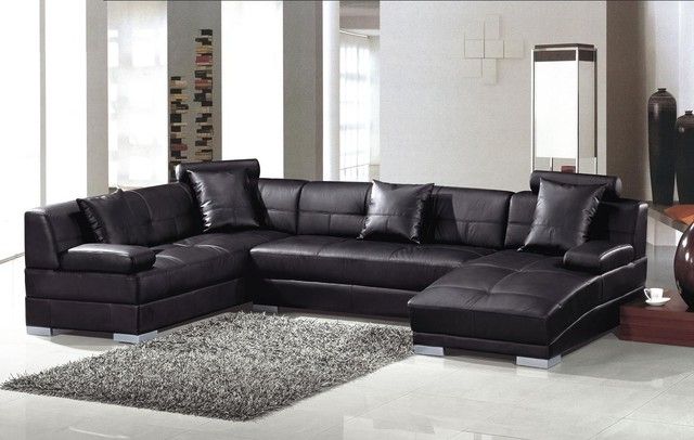 Modern Black Leather U Shape Sectional Sofa With Chaise – Modern Inside Well Liked Leather Sectional Sofas With Chaise (View 1 of 15)