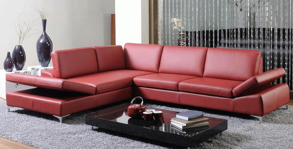 Most Current Red And White Bonded Leather Sectional Sofa With Chaise Modern Throughout Red Leather Sectionals With Chaise (View 3 of 10)